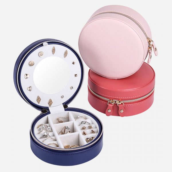 Round Mini Compact Travel Jewelry Box